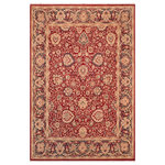 Bareens Designer Rugs - Antique Vegetable Dyed Anmol Agra Arletta Red/Blue Wool Rug 8'0"x10'1" - Designed with mesmerizing intricacy and a gorgeous color palette, this hand-knotted masterpiece demonstrates the beauty and electrifying thrill of Pak Persian art. This meticulously hand-knotted Pak-Persian rug is made with pure wool and features breathtaking traditional, transitional, and tribal designs in bold luxurious color pallets. Known for their intricate designs these rugs are a reproduction of Persian rugs, made in Pakistan with unique Mughal designs. Made by master weavers using the same Persian texture, design, and dying technique, we wanted to produce the most significant manifestation of Persian art, life, and culture. This rug is most famous for its exceptional quality, incredible designs, patterns, and vibrant rich color. Pak-Persian rugs made with Persian weave with high knot counts, which enables the high intricacy and detail found in the patterns are also referred to as "State of art", each color adds rich beautiful detail to the artwork of this rug. The design, color, and beautiful chromatic composition with a vibrant sheen with intricate designs exude beauty, elegance, and quality making this rug a masterpiece of its own.
