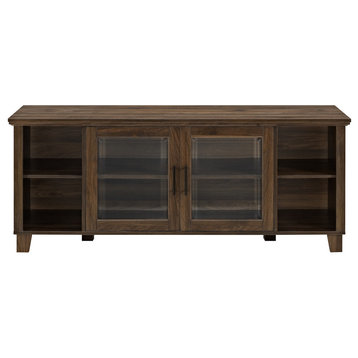 Columbus TV Stand With Middle Glass Doors, Dark Walnut