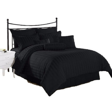 Black Stripe Full Microfiber 3-Piece Bed Duvet Set