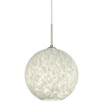 Besa Lighting - Besa Lighting 1JT-COCO1219-LED-SN Coco 12 - 11.75" 9W 1 LED Cord Pendant - The globe-shaped Coco is a blown glass with a neutral d�cor and classic shape that blends gracefully into all environments. Our Opal glass is a soft white cased glass that can suit any classic or modern decor. Opal has a very tranquil glow that is pleasing in appearance. The smooth satin finish on the clear outer layer is a result of an extensive etching process. This blown glass is handcrafted by a skilled artisan, utilizing century-old techniques passed down from generation to generation. The cord pendant fixture is equipped with a 10' SVT cordset and an low profile flat monopoint canopy. These stylish and functional luminaries are offered in a beautiful brushed Bronze finish.  Canopy Included: TRUE  Shade Included: TRUE  Cord Length: 120.00  Canopy Diameter: 5 x 5 x 0 Eco-Friendly: TRUE  Color Temperaute:   Lumens:   CRI:   Rated Life: 30,000 HoursCoco 12 11.75" 9W 1 LED Cord Pendant Satin Nickel Carrera Glass *UL Approved: YES *Energy Star Qualified: n/a  *ADA Certified: n/a  *Number of Lights: Lamp: 1-*Wattage:9w LED bulb(s) *Bulb Included:Yes *Bulb Type:LED *Finish Type:Satin Nickel