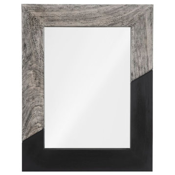 Geometry Wood Mirror, Gray Stone, Black, Small