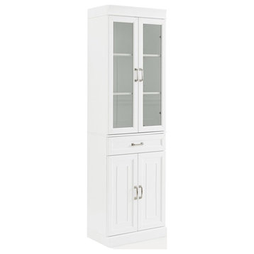 Pemberly Row 2-Cabinet Traditional Wood Pantry in White/Chrome
