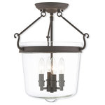 Livex Lighting - Ceiling Mount With Handcrafted Clear Glass, Bronze - A hand crafted clear glass holds four candelabra bulbs in this wonderful semi flush mount bell jar lantern. Bronze finish adorns the hardware and round canopy.�
