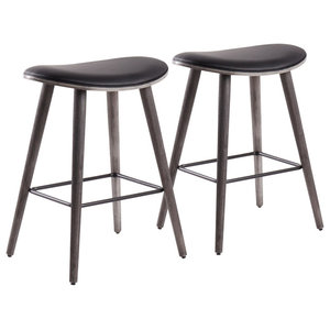 Saddle Counter Stools, Set of 2, Smooth Black Wood - Midcentury - Bar  Stools And Counter Stools - by LumiSource | Houzz