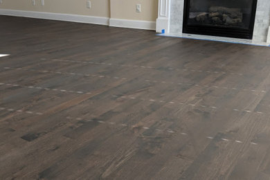 Living room - contemporary dark wood floor living room idea in Milwaukee