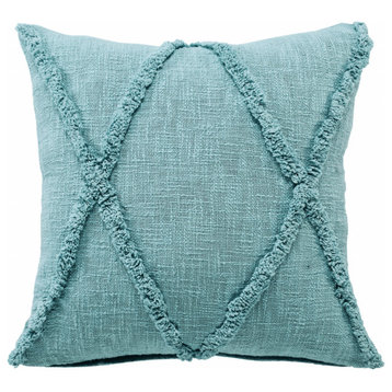 20" X 20" Aqua Sky Blue 100% Cotton Geometric Zippered Pillow