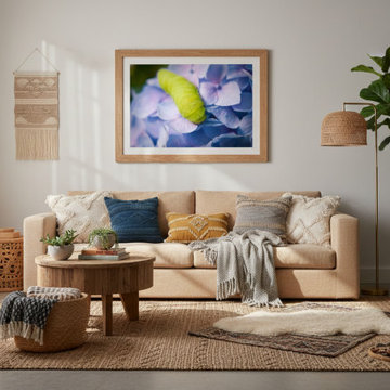 Luna Larva on Hydrangea Floral Botanical Nature Photo Boho Style Wall Art