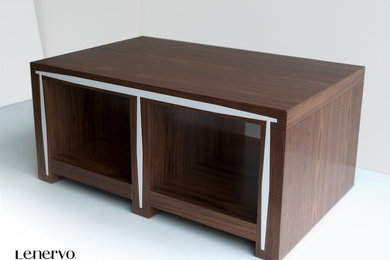 mesa de centro lenervo-estantería-mueble hifi en nogal y blanco