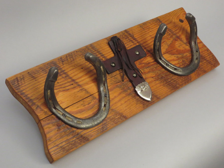 #H1401 HorseShoe Rack. Reclaimed Pine, Shoes & Tack Leather