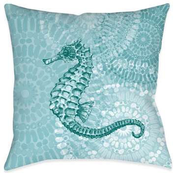 Sea Life Medallion Seahorse Outdoor Decorative Pillow, 18"x18"