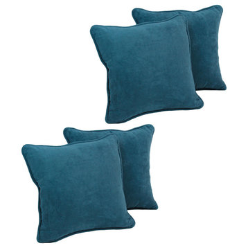18" Double-Corded Solid Microsuede Square Throw Pillows, Set of 4, Teal