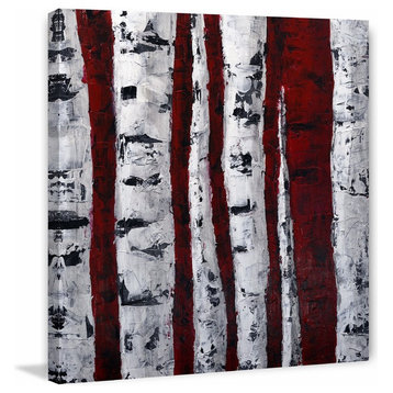 "Birch Bend White and Red" Painting Print on Wrapped Canvas, 48"x48"