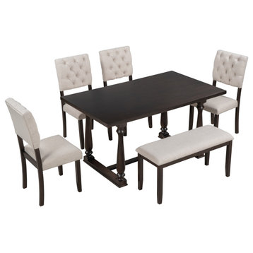 TATEUS 6-Piece Dining Table and Chair Set, Espresso