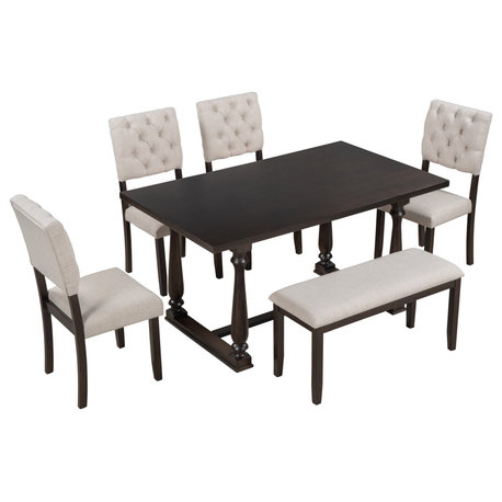 TATEUS 6-Piece Dining Table and Chair Set, Espresso