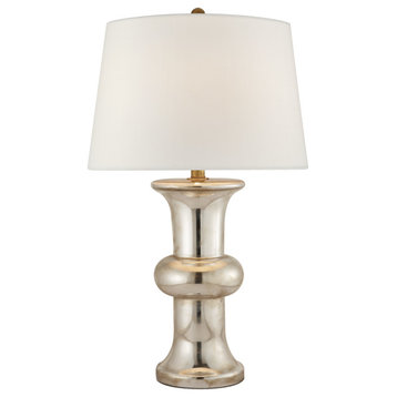 Bull Nose Cylinder Table Lamp in Mercury Glass with Linen Shade