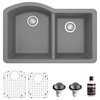 Karran Undermount Quartz 32" 60/40 Double Bowl Kitchen Sink Kit, Grey