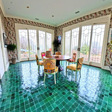 Custom Luxury Sunroom Breakfast Area with Handcrafted Tile Flooring