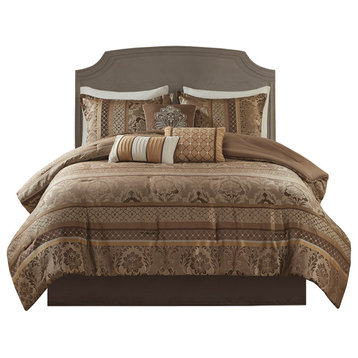Madison Park Bellagio Classic Botanical 7-Piece Comforter Set, Gold/Brown, Cal K
