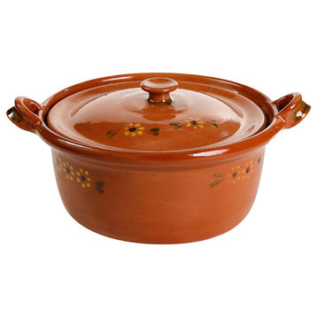 Ancient Cookware, Mexican Clay Lidded Cazuela Pot, 11.5x15x7