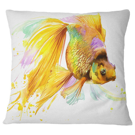 Gold Fish Illustration Animal Throw Pillow, 16"x16"