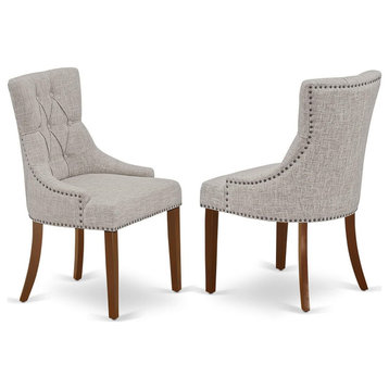 Set of 2 Dining Chair, Diamond Tufted Back With Nailhead Trim, Doeskin/Mahogany