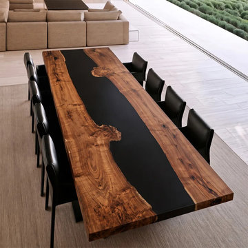 Black Walnut & Black River Epoxy Dining Table – Organic Modern Statement