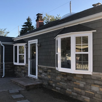 Long Beach Siding - Charcoal Smoke with Sterling Tight Cut Stone & Windows