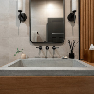 Concrete Trough Sink with Matte Black Wall-Mount Faucets