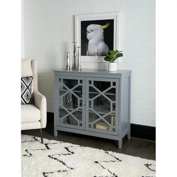 Contemporary Storage Cabinet, 2 Glass Doors & 3 Spacious Inner Shelves, Gray