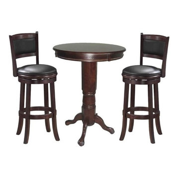 3-Piece Pub Set With Bar Stool and Pub Table, Cappuccino