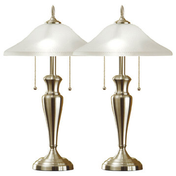 24" Brushed Steel Table Lamps With High Quality Hammered Glass Shades, Set of 2