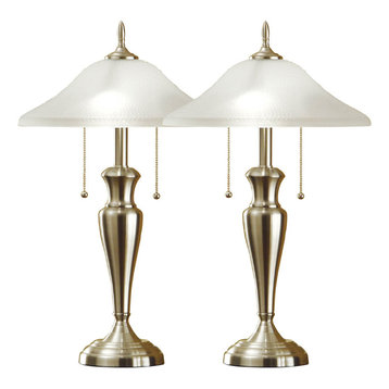 24" Brushed Steel Table Lamps With High Quality Hammered Glass Shades, Set of 2