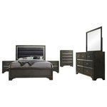 Pilaster Designs - Sonata 6 Piece Bedroom Set, Queen, Gray Wood, Modern - Sonata 6 Piece Bedroom Set, Queen, Gray Wood, Modern (Upholstered Panel Bed, Dresser, Mirror, Chest, 2 Nightstands)6 Piece Queen Size Modern Gray Wood With Upholstered Tufted FauxLeather Headboard Panel Bedroom Set (Bed, Dresser Mirror, Chest, 2 Nightstands). Shown here is this delightful tufted upholstered panel configurable bedroom set, sure to create a charming, elegant look for your sleeping area. This modern with a touch of the traditional bedroom set is available in a sleek gray finish, which makes coordinating your bedroom decor easy and stress-free, (mattress and boxspring not included). This bed is spacious and has stunning highlights including chrome lines and a FauxLeather tufted padded headboard that complement the overall design and contributes to the lovely and sophisticated appearance of this furniture. Quality craftsmanship in every facet of production ensures durability and long-lasting wear. Create the inviting bedroom setting of your dreams by choosing this tufted upholstered panel configurable bedroom set and watch your bedroom area become a haven for relaxation and sweet dreams for years to come.
