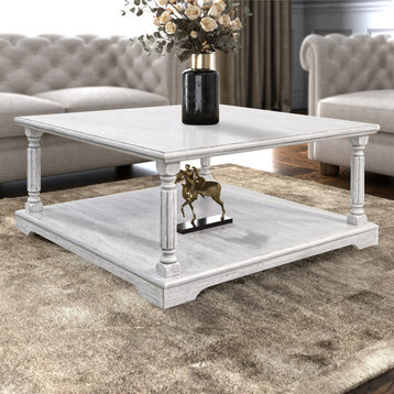 Delroy 34.6 in. Sray Paint Square Solid Wood Top Coffee Table, White