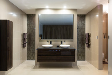 Contemporary bathroom in Melbourne with ceramic tile and a vessel sink.