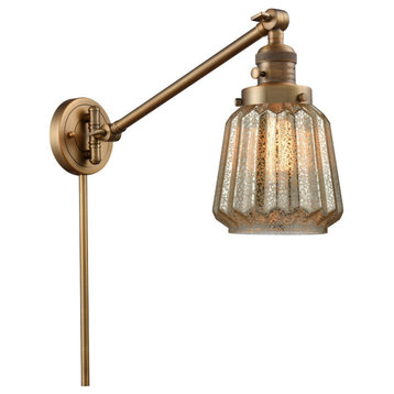Chatham 1-Light Swing Arm Light, Brushed Brass, Glass: Mercury Plated