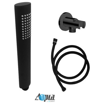 Aqua Rondo Matte Black Handheld Kit, Handheld, 5' Long Hose, Wall Adapter