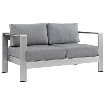 Modern Contemporary Urban Outdoor Patio Loveseat Sofa, Gray Gray, Aluminum