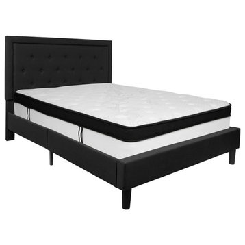 Roxbury Tufted Upholstered Platform Bed and Memory Foam Pocket Spring Mattress,