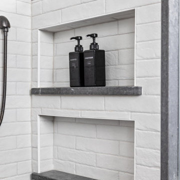 Modern Primary Bathroom Remodel | Walk-In Shower & Black Stainless Fixtures