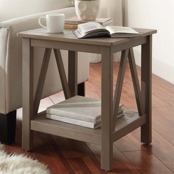 Linon Titian Wood End Table Bottom Shelf in Neutral Driftwood Finish