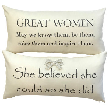 She Believed Great Women Doublesided Message Pillow, Ivory