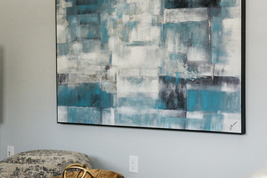 Example of a mid-sized minimalist open concept living room design in Calgary with no fireplace and a tv stand