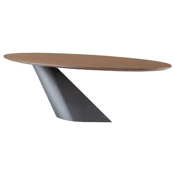 Nuevo Furniture Oblo 94.5" Dining Table in Walnut/Titanium