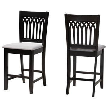 Genesis Grey Fabric and Dark Brown Finished Wood 2-Piece Counter Stool Set
