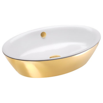 Catalano 160VLNBO Gold & Silver 23.62"x16.54" Fireclay Washbasin, White/Gold