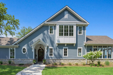 Traditional blue two-story concrete fiberboard and clapboard house exterior idea in Indianapolis