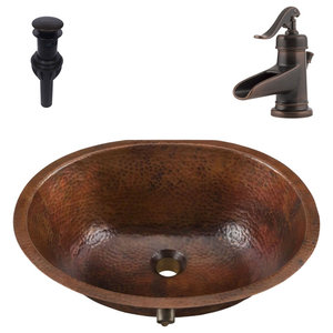 19" Large Oval Undermount Copper Bathroom Sink with Daisy Drain to Match 