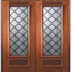 Prehung Double Door 80 Mahogany Casablanca 1 Panel 3/4 Lite Glass - Front Doors