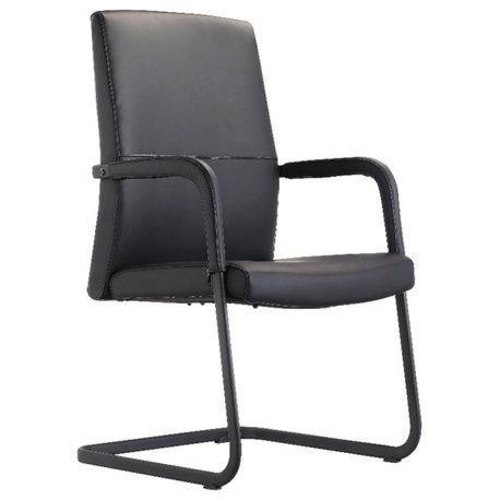 LeisureMod Evander Faux Leather Office Chair with Aluminum Frame Black